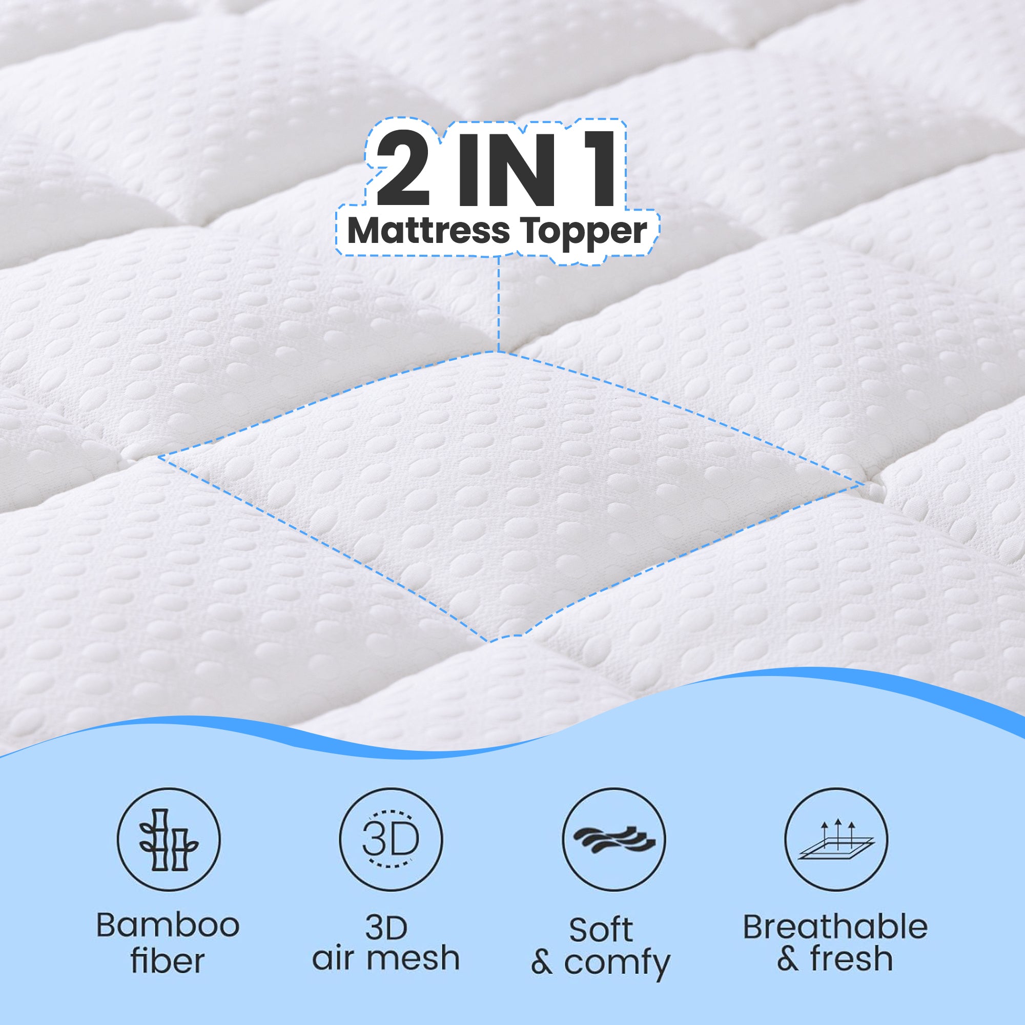 AIRHOT Dual Layer 3 Inch Memory Foam Mattress Topper, 2 Inch Gel Memory Foam and 1 Inch Cooling Pillow Top Mattress Pad Cover