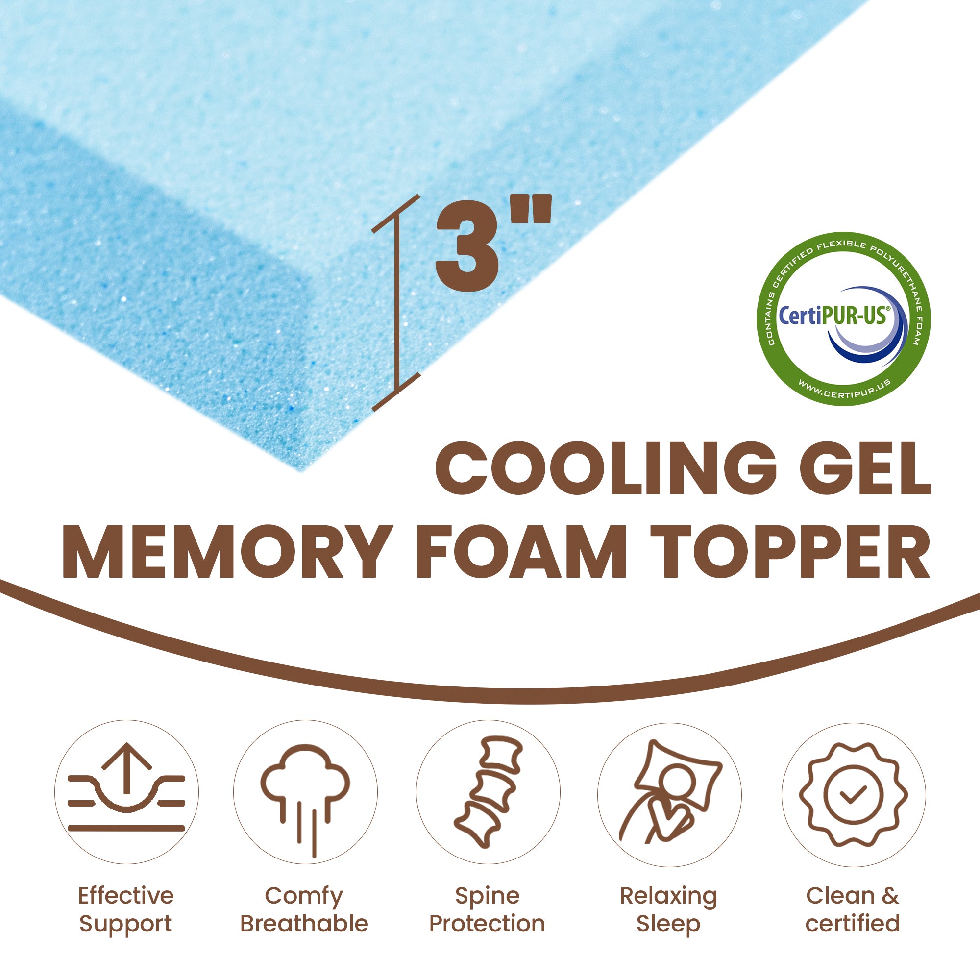 3 Inch Gel Memory Foam Mattress Topper with Removable Cover