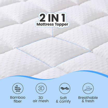 AIRHOT Dual Layer 3 Inch Memory Foam Mattress Topper, 2 Inch Gel Memory Foam and 1 Inch Cooling Pillow Top Mattress Pad Cover