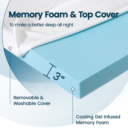 3 Inch Gel Memory Foam Mattress Topper with Removable Cover